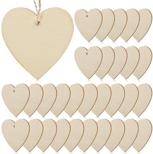 BESPORTBLE Wooden Hearts Paintable: 50Pcs Wooden Hearts Unfinished Shaped Heart Set with Holes for Arts Wood Slices Christmas Ornaments DIY Crafts