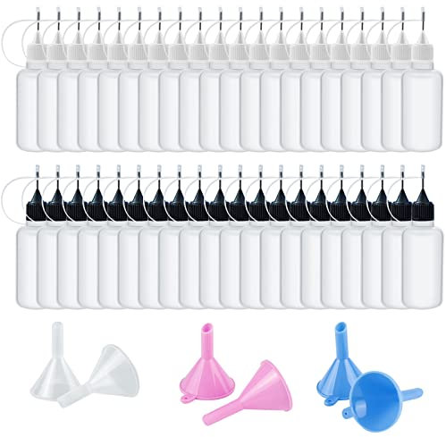 TTYSHIP® 40 Stück Nadelflaschen, 10ml Applikator Flasche mit 6 Klein Trichter, Präzisionsspitzen-Applikator-Flaschen für Bastelarbeiten, Öle, Klebstoffe (Schwarz/Weiss)