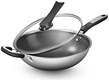 Pans kitchen Stainless Steel Wok Pan non-stick Pan No Vapors with Lid Gas Hob Induction Stove Are Applicable