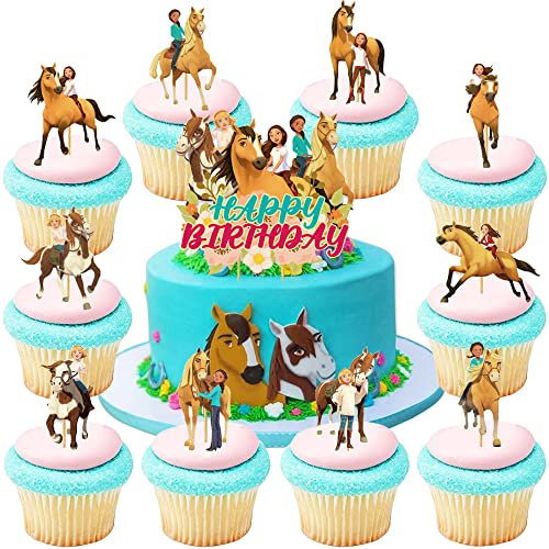 YGCHEN Pferde Tortendeko für Spirit Riding Free Kuchendeko Kindergeburtstag Dekoration Horse Kuchen Dekoration Happy Birthday Cake Toppers Spirit Kuchen Topper Geburtstag 33 Stück