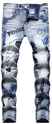 Baylvn Men's Designer Straight Slim Fit Patchwork Jeans Comfort Skinny Biker Denim Pants, K Light Blue, 32