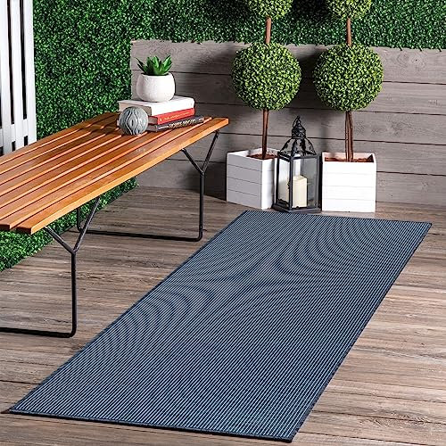 Jimri In- & Outdoor Teppich - Wetterfester Teppich für Balkon, Terrasse, Garten, Wohnzimmer, Küche - Strapazierfähiger Bodenteppich, Widersteht UV-Strahlen & Wasser - Größe 60 x 180 cm, Blau