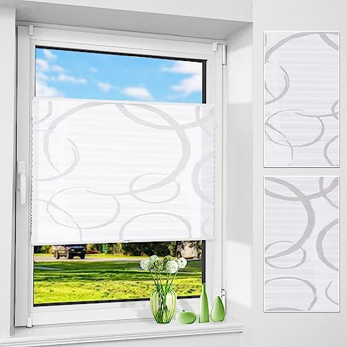 Allesin Plissee ohne Bohren mit ausgebranntem Kreismotiv, Plissees Klemmfix mit Muster,Weiß 75x110cm(BxH), Plisseerollo Jalousie Rollos für Fenster und Tür, Sichtschutz und Sonnenschutz