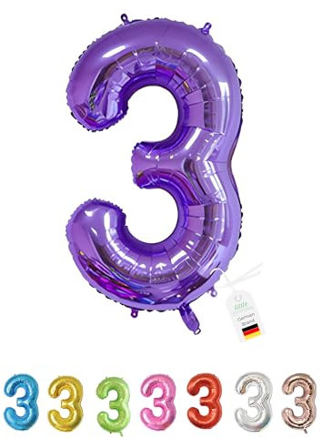 LITTLE BIRTHDAY | Zahlen Luftballon | Folienballon | Helium Gas Balloon Ballon | 101 cm | 0 1 2 3 4 5 6 7 8 9 in vielen Farben | Geburtstag | Kindergeburtstag | Deko | lila 3