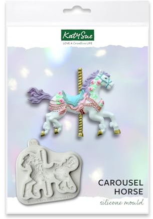 Katy Sue Carousel Horse Silicone Mould for Cake Decorating & Craft - Makes a Beautifully Detailed Fairground Horse - Mould Size 81 x 110 x 10mm
