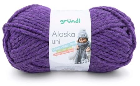Gründl Alaska uni Wolle zum Stricken aus 80% Polyacryl, 20% Wolle, dicke Wolle 100 g, violett