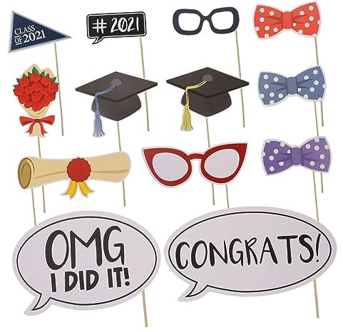LABRIMP 30st Handgehaltene Fotorequisiten Abschlussfeier Abschluss-Selfie-stütze Graduierung Fotoautomat Stick Graduierungs-Selfie-fotorahmen Make-up-Brille Papier Kuchen Student Silvester