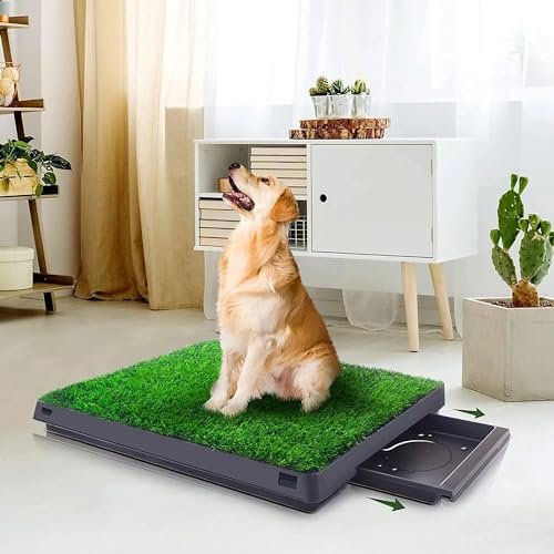 Dog Grass Pad With Tray, 25 x 20 Potty for Puppy Training, Reusable Artificial Pee Pad, Indoor/Outdoor Pet Toilet Loo, 3-Layer System