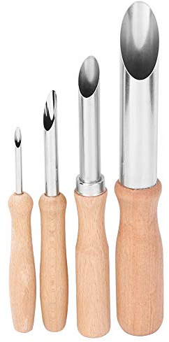 Glomora Töpferwerkzeug Set, 4 Stück Kreisförmige Ton Lochschneider aus Edelstahl und Holz Keramik Herstellungswerkzeug Für Löcher in Skulpturen und DIY Deko