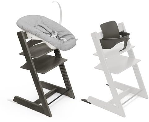 Stokke Tripp Trapp Chair with Newborn Set and Baby Set, Hazy Grey - Safe, Adjustable, Ergonomic Design