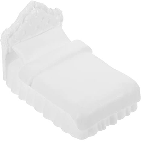 ibasenice 1:25 Miniatur Puppenhaus Einzelbett Bett 8X5.4X5.1cm Mini Bett Kommode Miniatur Puppenhaus Schlafzimmer Einzelbett Creme Kind