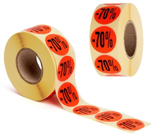 POKORNYS – Aktionsetiketten “-70%” I Etiketten für reduzierte Ware I 2.000 selbstklebende Rabattaufkleber in leuchtendem Rot I permanent haftende, runde Klebeetiketten mit Ø 32mm