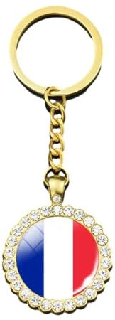 UOMSKTY Schlüsselanhänger Mit Französischer Nationalflagge – Charm, Luxuriöser, Glänzender Strass-Glas-Abzeichen, Schlüsselanhänger, Zeit-Edelstein-Anhänger, Schmuck, Ornamente, Modetrend, Landesfla