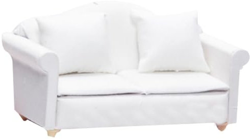 Hemore Dollhouse Couch, 1:12 Skala Miniatur 2 Sitzpuppenhaus -Sofa mit Kissen, Puppenhausmöbel für DIY Doll House -Szenendekoration (weiß)