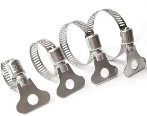 16-Piece Mixed Pack of 304 Stainless Steel Hose Clamps – Adjustable Thumb Screw Key Type Clamps in Various Sizes (6-12mm, 10-16mm, 16-25mm, 21-38mm,4pcs each)