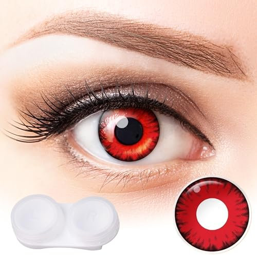 Lentille Halloween - Lentilles Rouges - 1 Paire (2 Pièces) de Lentille de Contact Sans Correction - Etui Offert - Haute Qualité (rouge)