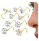 LOLIAS Lot 9 Bouchons Piercing Nez argentés 20G Forme L à vis pour Piercing Narine Bouchons Piercing Nez dorés Acier Chirurgical 316L CZ Ensemble Bijoux pour Hommes Femmes