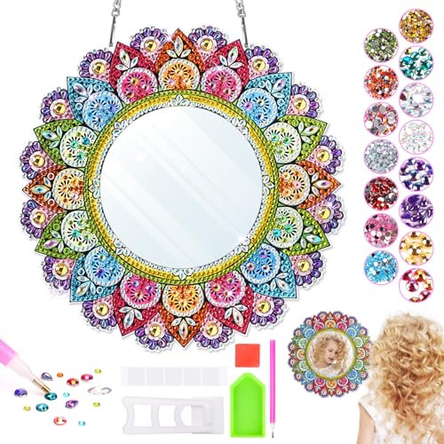 Basteln Mädchen 8 9 10 Jahre: Geschenk Mädchen 5-6-7 Jahre Diamond Painting Spiegel Bastelset Kinder ab 9 10 11 Jahren Mandala Schminkspiegel Spielzeug für 5-12 Jahr Mädchen Junge Geburtstagsgeschenk