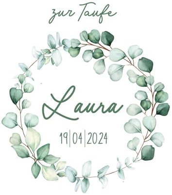 MilaBoo® Personalisierte Kerzentattoos für Taufe, Kommunion, Konfirmation, Hochzeit - 2er Set Wasserschiebefolie - Handgefertigt in Deutschland (Eukalyptus 2)