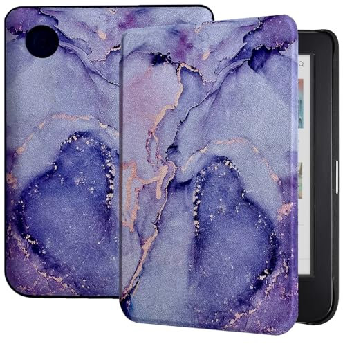 Caweet Coque pour Kobo Clara Color/Kobo Clara BW 6 pouces version 2024, Ultra Léger PU Cuir Shell Cover avec fonction veille/réveil automatique, Lilas Marbre