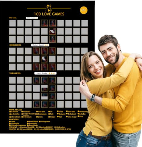 100 Love Game Scratch Off Poster, Date Night Bucket List for Couples, Hot Sexy and Naughty Positions Challenges, 3 Level Sexstellungen und Verrückte Spiele für Paare, Date Night Love Game Poster