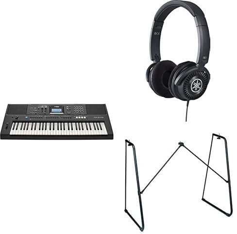 Yamaha Tastiera digitale versatile portatile PSR-E473 in dotazione con cuffie HPH-150, supporto per tastiera L-2C