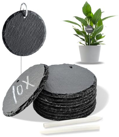 WLWNWFT Pflanzschilder für Draussen Wetterfest 10er Set, Pflanzenstecker zum Beschriften Schiefer inkl. Kreidestift, Schiefer Pflanzschilder für Kräuter, Blumen, Gemüse