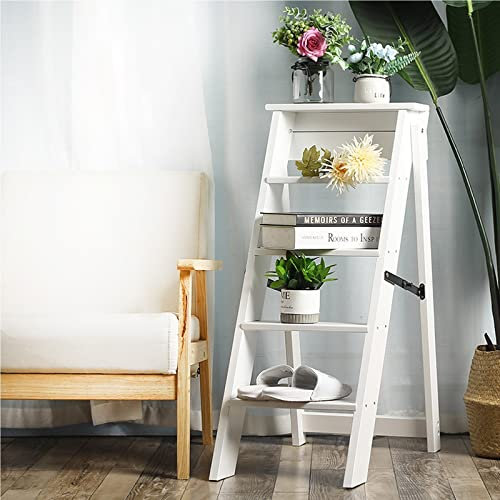 Wooden Step Ladder air Household Foldable Step Ladder air for Wooden Steps Stools Multi-Purpose Portable Stepladder Home Garden Library Climb Ladder, White