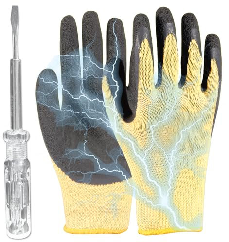 Anmahe Rubber Work Gloves, Electrician High Voltage Gloves, 400V Insulation, Anti-Slip, Elastic, Yellow, 25cm, Electrical Insulated Gloves