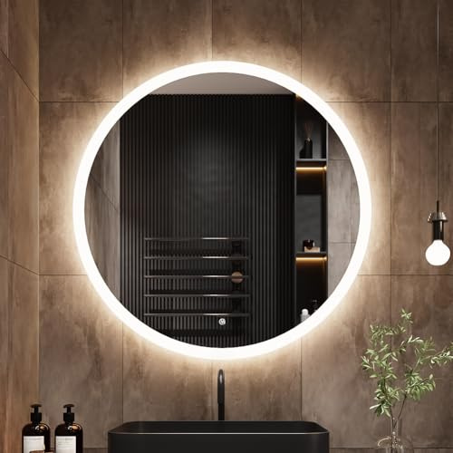 MIRROLIA 60cm Runder Badspiegel mit Beleuchtung, 3D Edge Lighting, 3 Farbtemperaturen, Dimmbar, Badezimmerspiegel mit Beleuchtung, Entfogging, Speicherfunktion, Modernes Design, HD, Touch-Schalter
