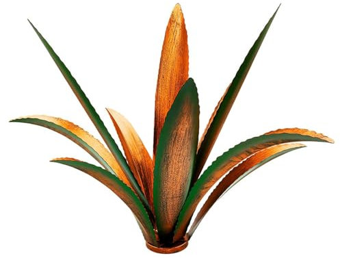 KYEQATY Metall Yard Art Metallgarten Ornamente Metallblumen Outdoor Dekor 9 Blätter Metall Agave Yard Art Tequila Rustikale Garten Skulptur Statue für Garten, Gartenrasen Ornamente (grün)