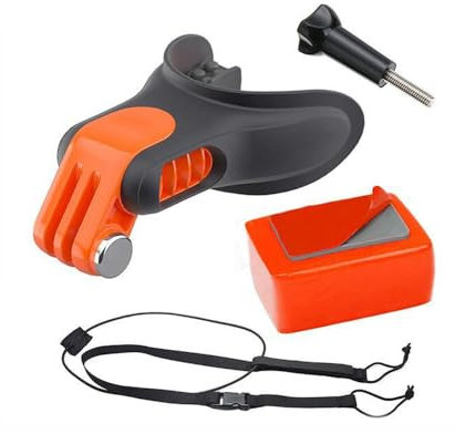 Laroal Mouth Mount Set for Action Camera Surfing Bite Mouthpiece Holder with Float Safety Leashes Long Screw Floating Block for Surfing Skating Kayaking