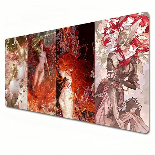 UDMGPKEXG Elden Ring Mauspad, XXL, rot, großes Gaming-Mauspad, 900 x 400 cm, genähter Rand, geeignet für Büro, Zuhause, Malenia