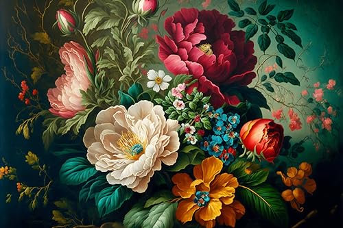 Jomzuci Peinture par numéros pour adultes, peinture par numéros, fleurs, débutants, avec pinceaux en toile, pigment acrylique, pour cadeaux et décoration murale de la maison, sans cadre, 40 x 50 cm