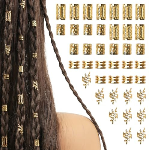 Lot de 40 Bijoux Cheveux Tresse Doré, pinces à cheveux dorées pour tresses, accessoires pour dreadlocks, accessoires pour dreadlocks, dreadlocks, pour hommes, femmes, filles et garçons