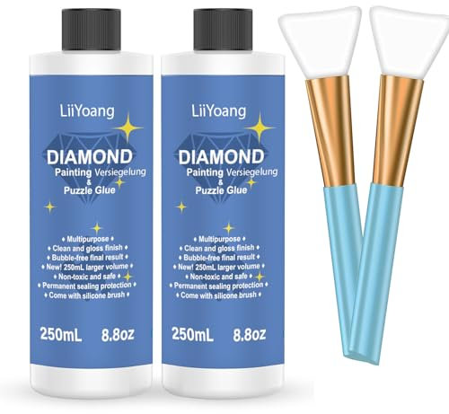 500ML-2 Pcs Diamond Painting Sealer with Silicone Brush, 2 x 250ML 5D Diamond Art Glue Accessories Permanent Hold & Shine Effect for Diamond Painting and Jigsaw Puzzles