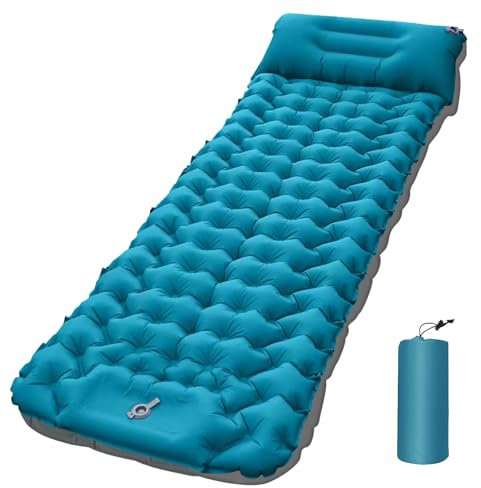 Sleeping Mat Inflatable Camping Mattress, Self Inflating Camping Mat Waterproof Ultralight Camping Airbed Single Camp Mattress Air Mattresses, Built-in Foot Pump and Pillow