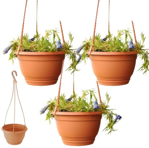 DTU24 3er Set Blumenampel, Kunststoff-Hängeblumentopf in Terrakotta (3 Stück, Ø 27 cm)