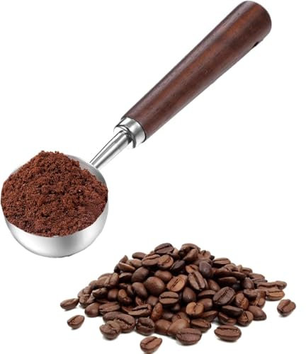 Heanvmyss Wooden Handle Measuring Spoon,Kaffeedosierlöffel 15ml,Esslöffel Kaffeeschaufel,Messlöffel Edelstahl,DosierlöFfel für Kaffee,Loser Tee,Milchpulver,Fruchtpulver