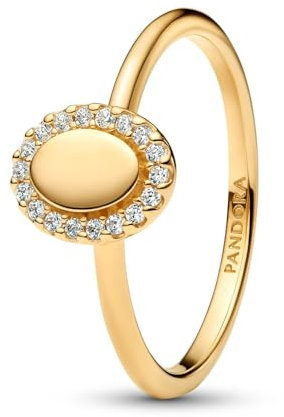 PANDORA Timeless Gravierbarer Ovaler Strahlenkranz Ring aus 14K vergoldetem Sterling Silber mit Zirkonia, Größe: 54, 163800C01-54