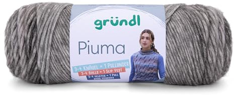 Gründl Wolle Piuma, Häkelwolle grau schwarz, Baumwollmischgarn, Strickgarn mit Farbverlauf, 100g, Nadelstärke 5 bis 6 mm (12)