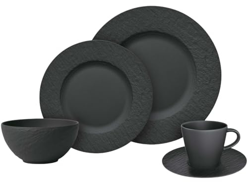 Villeroy & Boch – Manufacture Rock Kombi-Set, 20 Tlg., Geschirr Set Für 4 Personen, Premium Porzellan, Schwarz