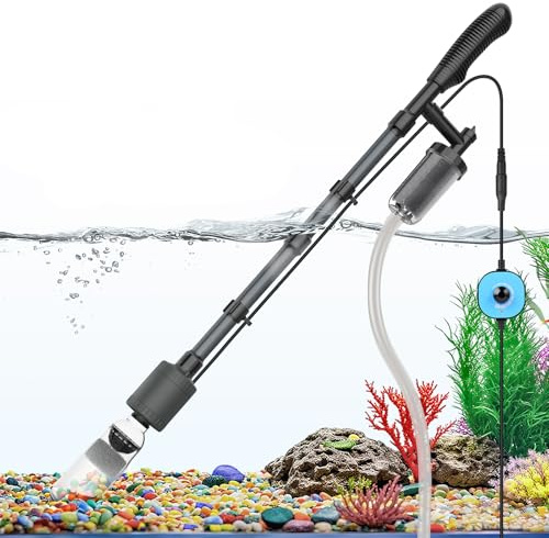 Fishnanny Electric Fish Tank Cleaner with Adjustable Flow DC Controller, 6-in-1 Multifunctional Aquarium Gravel Cleaner, 25W Electric Gravel Cleaner Fish Tank, Aquarium Vacuum Cleaner mit Accessories