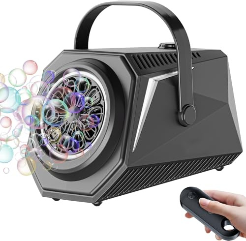 AURIVEE Macchina per Bolle con Telecomando & Luci RGB, 1800mAh Batteria Ricaricabile USB-C, Automatica e Portatile per Bambini, Matrimoni, Feste di Compleanno, Natale (Nero)