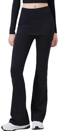 Damen Yoga-Hose mit integriertem Rock - Blickdichte Leggings mit ausgestelltem Bein | Funktionale Sporthose für Fitness, Tanz und Pilates