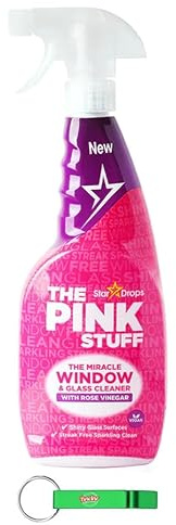 12x The Pink Stuff Glasreiniger Rosenessig-Sprühreiniger/Entfernt Fett und Schmutz von Fenstern, Spiegeln und anderen Glasoberflächen 750ml + Beni Culinari Kostenloser Schlüsselanhänger