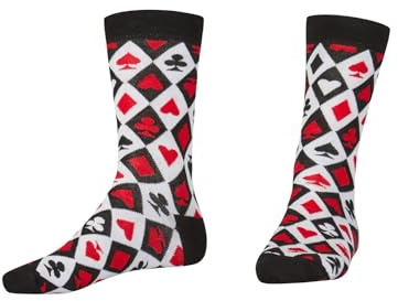 AbgeStrumpft Kartenspiel Socken – Lustige lange Socken mit Poker & Skat Motiv, 85% Baumwolle & nahtlos, Schwarz Rot Gr. 35-46