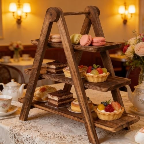 Cupcake Ständer Aus Holz,3 Etagen 43CM Cupcake Ständers Holzs Mit Tragegriff,Cupcake-Ständer,Holz Servierständer Für Party,Hotel,Kaffee,Tee Und Speisen,Kuchen,Cupcakes(Holz)