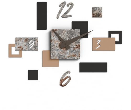 Giallobus - Reloj Geotime - Stone - Madera de MDF - Geotime - 15S_Forge - Reloj de Pared Moderno - Números Adhesivos 3D - Construcción Modular