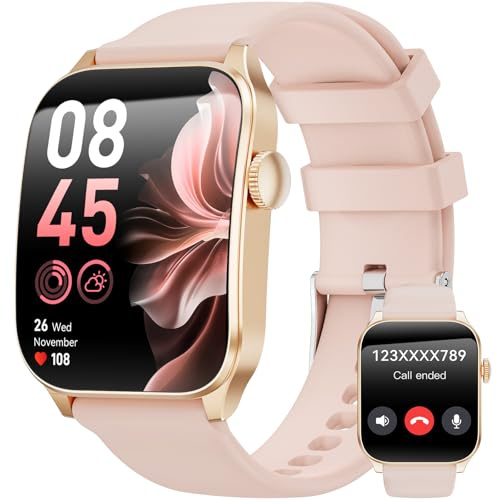 Haulvean Reloj Inteligente Mujer, 1,91 HD Pantalla Curvada Grande, Moda Smartwatch, Llamadas Bluetooth/Pulsómetro/Monitor de Sueño/100+ Modos Deportivos IP67 Impermeable para Android iOS (Rosa)